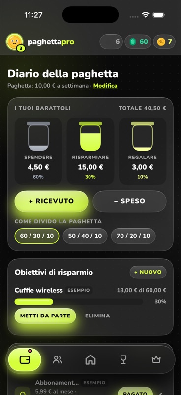 Il diario della paghetta con i tre barattoli